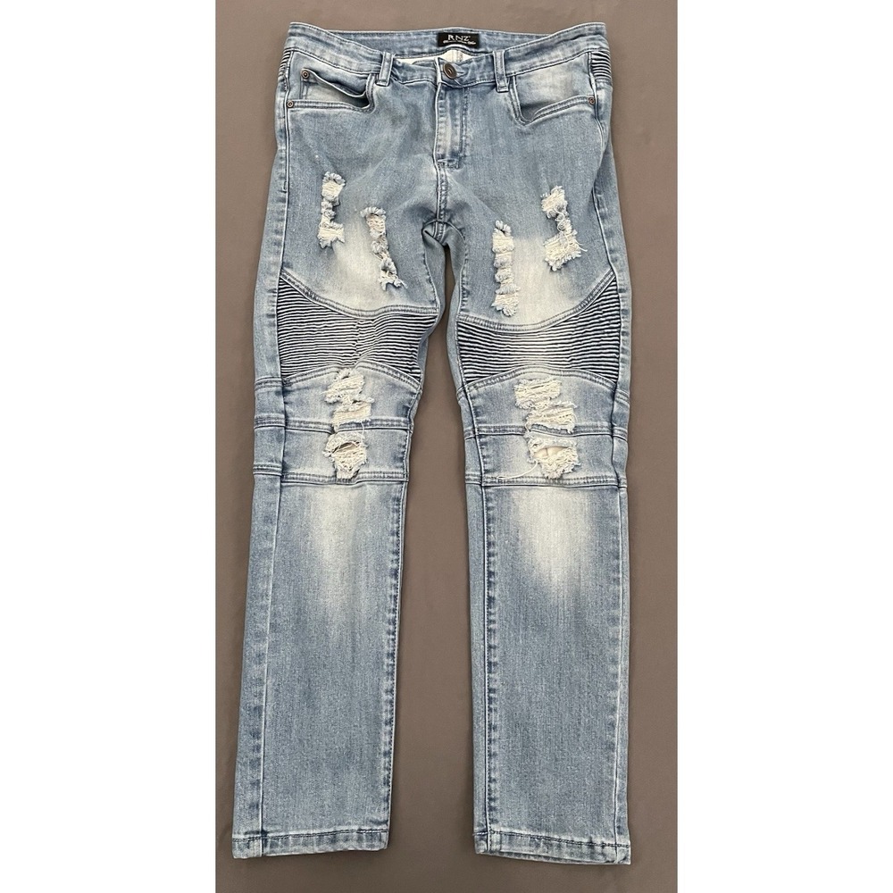 RNZ Premium Distressed Skinny Jeans Men's Size 32/30 Ripped Stretch Medium Wash